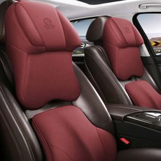 CRONICLE Plain Line 全車型通用 車用高級全包覆頸枕 + 腰枕套組, 酒紅色, 1套