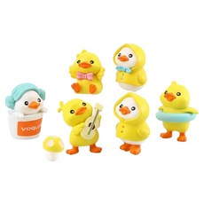 Hanbomnuri 黃色雨衣鴨子公仔裝飾迷你模型 6款 + 蘑菇套組, 1套