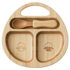 Agney 日本製孟宗竹餐盤組, 1套, 木頭色, 副食品專用餵食盤 + S湯匙