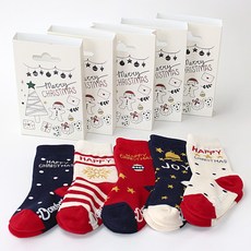 코코비도로시 아동용 블루밍 크리스마스 미끄럼방지 양말 5켤레 + 선물케이스 세트