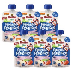 홀레 유기농 오트밀 퓨레 펭귄 포리지, 혼합맛(사과 / 딸기 / 블루베리), 110g, 6개