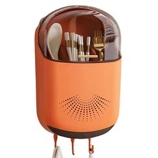 MTOY 免打孔廚房置物架筷子勺子收納筒 可掛牆, 橙色