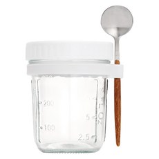玻璃早餐燕麥杯 附湯匙 白色, 1個, 350ml