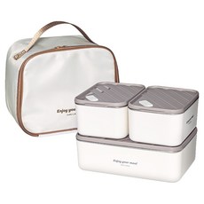 bella cuisine 無研磨304不鏽鋼便當盒 600ml + 600ml + 1200ml + 保冷袋套組, 混合色, 1套