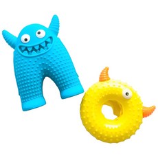 摩達客寵物 狗貓紓壓磨牙玩具 小怪獸 + 圈圈兩件C組 潔齒自嗨耐咬解悶寵物玩具, 藍色 + 黃色, 1套
