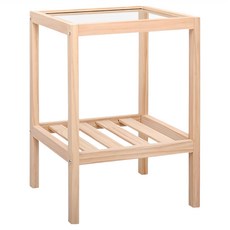 費歐家 玻璃桌面實木茶几, 原木色