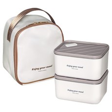 bella cuisine 免拋光304不鏽鋼便當盒 600ml x 2入 + 保冷袋套組, 混合色, 1套