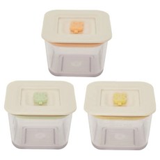 네스틱 토끼 에코볼 정사각 이유식 용기 3종 세트, 200ml, 혼합색상, 1세트