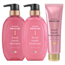 PANTENE 潘婷 奇蹟系列洗護髮套組 粉罐 閃耀護色洗髮精440ml + 護髮乳440ml + 髮膜125g, 1套