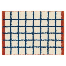 hanbit carpet 磁磚格紋防滑簇絨腳踏墊, 象牙色海軍藍