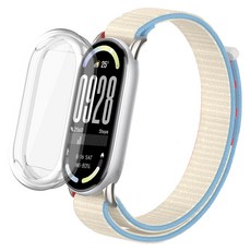 스페이스쉴드 샤오미 미밴드 10 프리미엄 모노 스포츠루프 스트랩 + 풀커버 케이스 2in1 세트, 밀크화이트(스트랩), 투명(케이스), 1세트