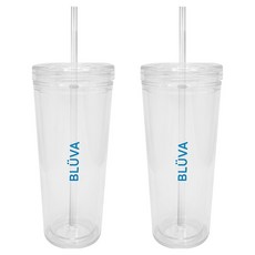 블루바 이중구조 플랫 아이스 빨대 텀블러, 투명, 2개, 500ml