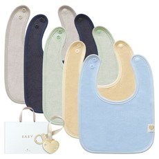 BABY&I 方形毛巾布圍兜5件組 + 固定夾組 + 購物袋, G(藍色, 奶油黃, 橄欖綠, 海軍藍, 摩卡色), 1套