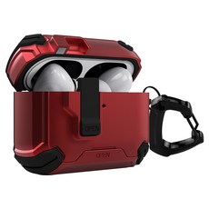 엑씨 아머락 잠금 기능 분실 방지 풀 커버 이어폰 범퍼 케이스 + 카라비너 세트, 레드, 1세트, 에어팟 프로3세대