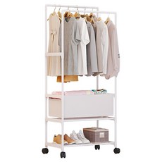 Roylife 實用雙桿3層收納立式衣架, 白色