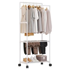 Roylife 實用雙桿2層立式衣架, 白色