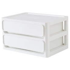 맙소샵 깔끔 심플 데스크탑 서랍형 수납함 26 x 19.5 x 15.3 cm BRP1631, 화이트, 2단
