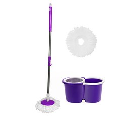 MOBUS 旋轉拖把清潔器 清洗脫水桶 + 拖把桿 + 超細纖維拖布 2入組 小型 塑膠 紫色, 1套