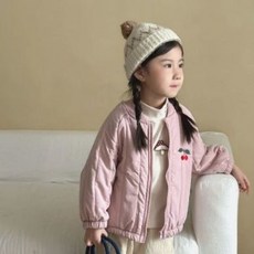 Hararoy 女童甜美粉紅櫻桃絎縫圓領飛行夾克