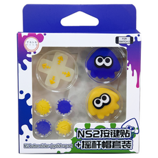 AKiTOMO 阿吉托摩 十字按鍵貼 + 搖桿帽套組 Switch 2 專用, 1套, AKSW-329, 黃藍魷魚