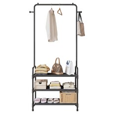 로이 실속있는 수납 3단 행거, 블랙