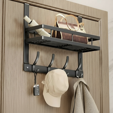 Eunwoo家 免鑽孔門後掛架 門掛式衣架, 黑色, 1個