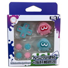 AKiTOMO 阿吉托摩 十字按鍵貼 + 搖桿帽套組 Switch 2 專用, 1套, AKSW-329, 粉藍魷魚