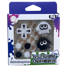 AKiTOMO 阿吉托摩 十字按鍵貼 + 搖桿帽套組 Switch 2 專用, 1套, AKSW-329, 黑白魷魚