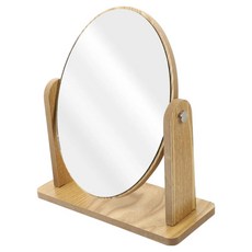 Edish 橢圓形木質化妝鏡/360度旋轉木頭化妝鏡, 原木色