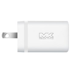 MEGA KING 氮化鎵三孔快充旅充頭 2C1A 65W, 1個, 白色