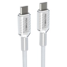 POLYWELL 寶利威爾 Type-C 60W晶透PD編織快充線 PW15-W45-A442, 白色, 1個, 200cm