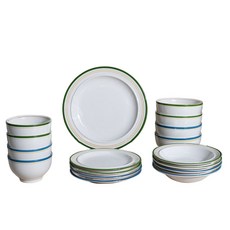 Syracuse CHINA 楓葉 4人基本款餐具組 17件組, 1套, 小碗 x 4 + 中碗 x 4 + 淺盤 x 4 + 小盤 x 4 + 大盤 x 1, 舒適綠 + 舒適藍