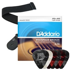 D'Addario 木吉他弦 + 10個彈片 + 背帶套組 431175, 混合色, 1套, EJ16-PS