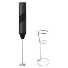 無線電動手持牛奶奶泡器 + 支架組, 黑色, 1套