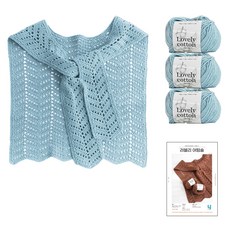 yarna 러블리 어텀숄 러블리 코튼 뜨개실 3p 인쇄도안 DIY 패키지 S, 뜨개실(537 라이트블루), 1개