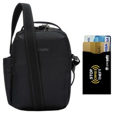 pacsafe V Tour 防盜斜揹包 + RFID防側錄卡套組, 黑色
