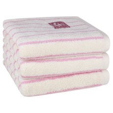 TOWEL KUN 松月 多色條紋洗臉毛巾 220g 30支 精梳棉, 粉紅色, 3個
