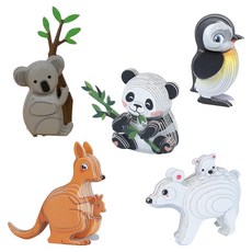 Kes.B Art School Poppy 3D立體創作 世界動物 5件組, 混合顏色, 1套