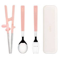 Edison 第2階段不鏽鋼餐具組, 1套, 筷子 + 湯匙 + 叉子 + 盒子, 粉紅色
