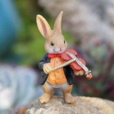 Home Mart 庭園裝飾 兔子和烏龜 室內裝飾雕塑 小提琴兔, 混合顏色