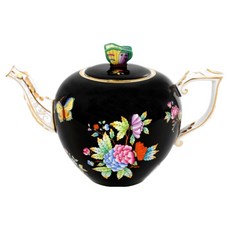 匈牙利 Herend Herend 維多利亞女王 蝴蝶壺蓋頭茶壺, 黑色, 800ml, 1個