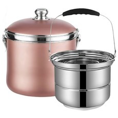鼎匠 304不鏽鋼高效節能免火悶燒再煮鍋/保溫提鍋 7L 附蒸片, 25.7cm, 1套, 煙燻粉 玫瑰金
