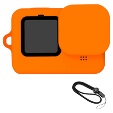 디스티프 고프로 9 / 10 / 11 / 12 호환 실리콘 케이스 + 랜즈캡 세트, 1세트, 오렌지