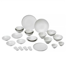 廣州窯 韓國製 Dam系列 4人餐具組 23件, 1套, 飯碗12號 4個 + 湯碗14號 4個 + 醬料碟82號 2個 + 圓形碗134號 4個 + 圓形碗172號 2個 + 圓形碗24號 1個 + 早午餐盤20號 1個 + 早午餐盤25號 1個 + 筷架4個, 淡白色