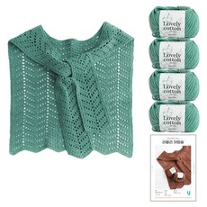 yarna 러블리 어텀숄 러블리 코튼 뜨개질 DIY 패키지 M 4p + 인쇄도안 세트, 535 더스티그린, 1세트