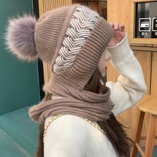 allode 波浪圖案連帽圍脖, 2 棕色, 1套