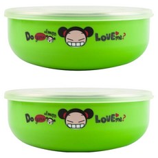 kitchen U Pucca 雙層不鏽鋼附蓋大碗, 綠色, 2個