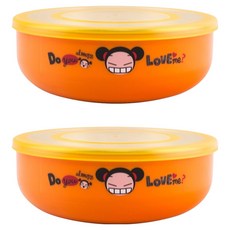 키친유 뿌까 이중 스텐 뚜껑대접, 오렌지, 2개