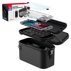 JOYTRON 任天堂 Switch 2 多合一野餐收納包 包 + 收納袋 + 保護殼 + 保護貼 + 清潔布 + 搖桿帽 2入組, 黑色, 1套, SW2-CARRY07