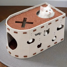 lingPet 貓咪躲藏屋兼球型玩具, 棕色, 1個